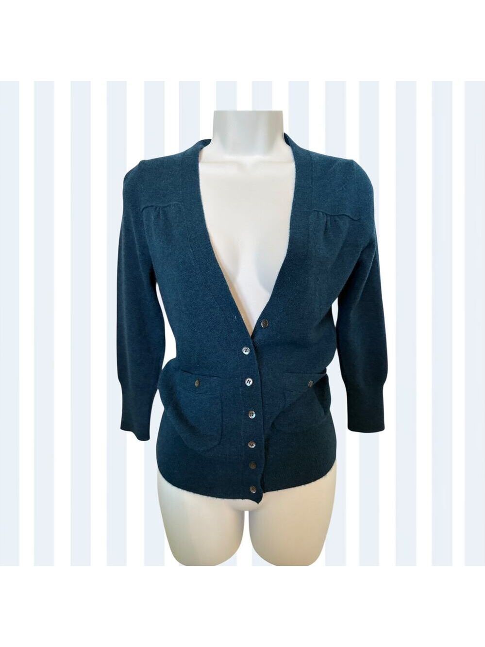 J. Crew 100% Cashmere Teal Cardigan Sweater – Buttons – Pockets – Women’s Small